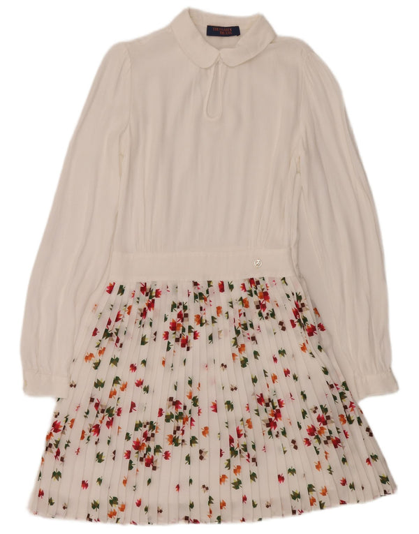Trussardi Jeans Vestido feminino manga comprida linha A IT 40 pequeno floral branco