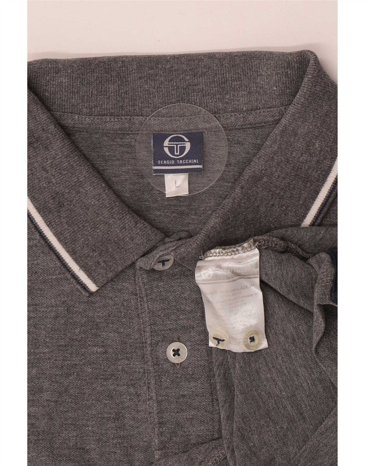 Camisa polo masculina Sergio Tacchini Slim Fit grande algodão cinza