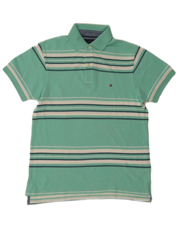 Camisa polo masculina Tommy Hilfiger XS turquesa listrada de algodão