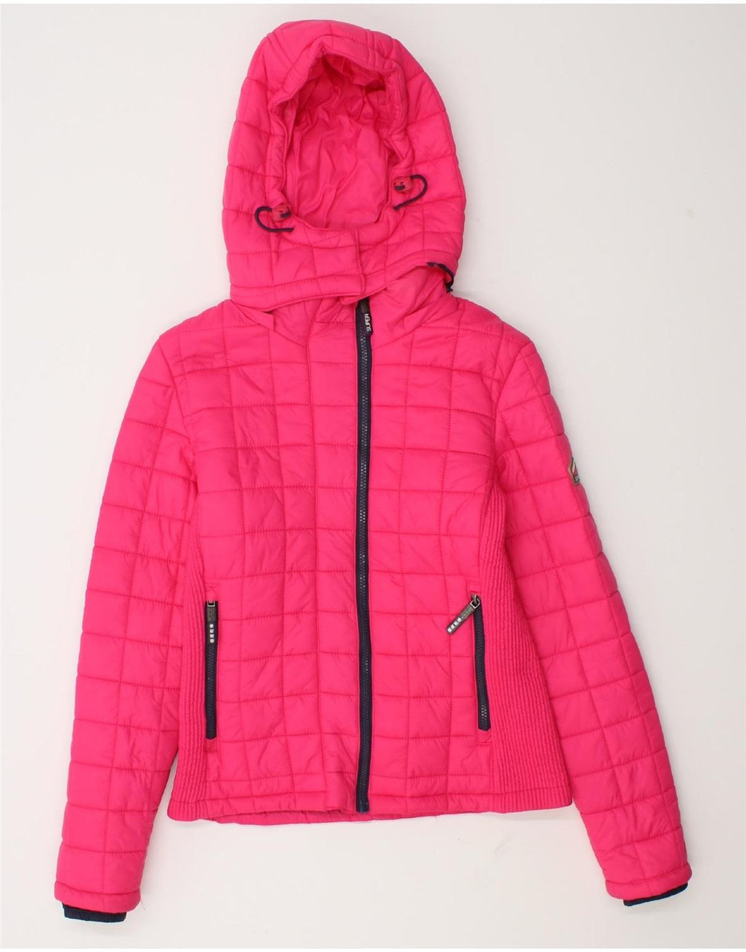 Jaqueta acolchoada com capuz feminina Superdry UK 12 nylon rosa médio
