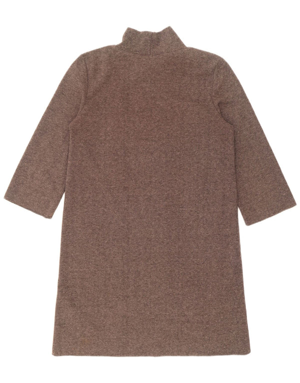 Zara Vestido feminino manga 3/4 Reino Unido 10 pequeno marrom poliéster