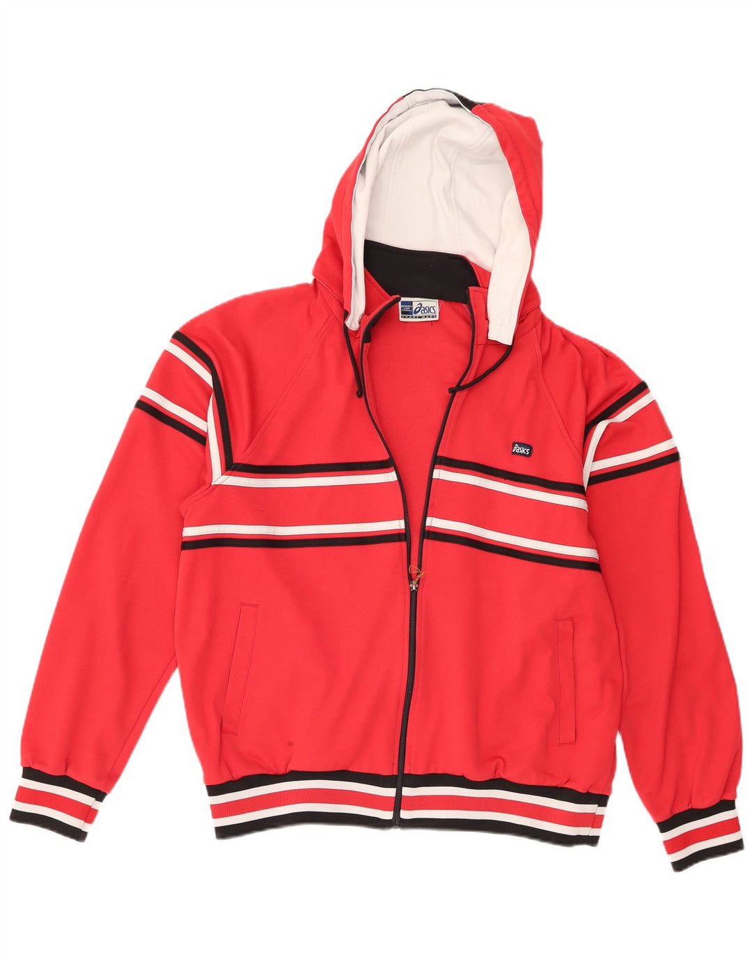 Suéter masculino com capuz Asics Zip médio listrado vermelho esportivo