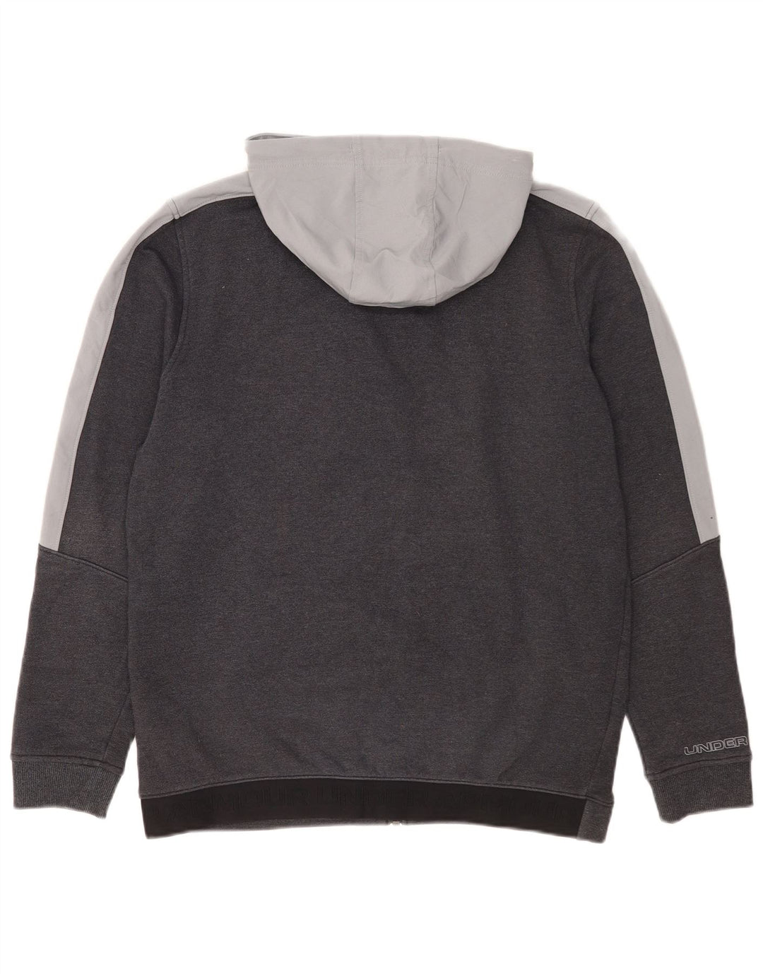 Suéter masculino Under Armour com capuz e zíper cinza médio algodão colorblock