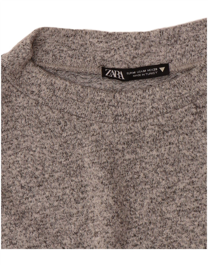Suéter feminino Zara com gola redonda, Reino Unido 12 cinza médio