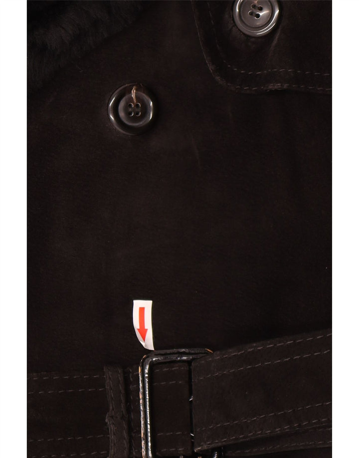 Casaco feminino vintage de camurça com peito duplo IT 54 3XL preto