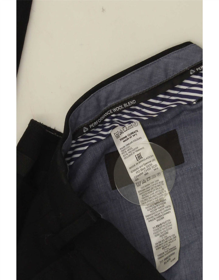 Calça masculina de terno reto Marks & Spencer W34 L29 lã preta