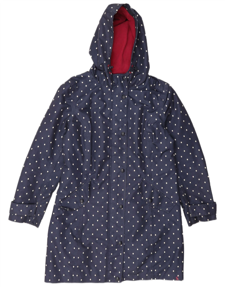 Capa de chuva feminina Joules com capuz Reino Unido 14 grande poliéster azul marinho com bolinhas