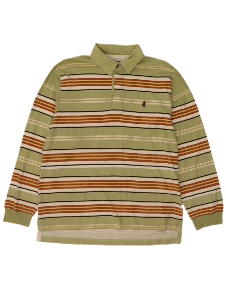 Camisa polo masculina de rugby Marlboro Classics grande algodão listrado verde