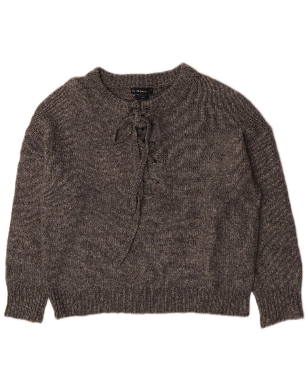 Zara Suéter feminino oversized com gola redonda Reino Unido 14 cinza médio