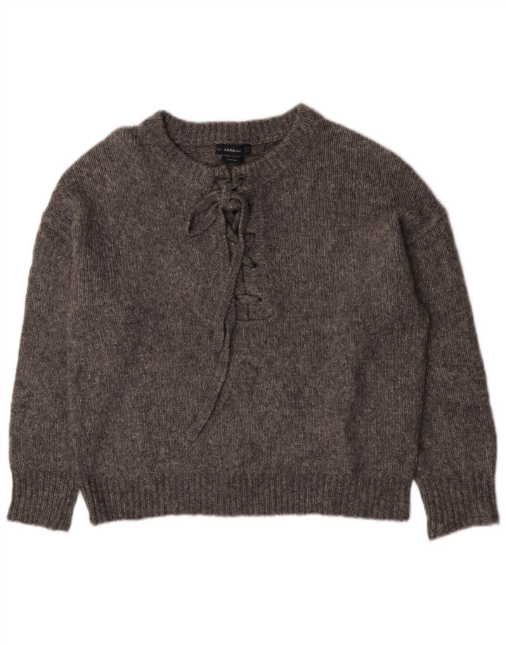Zara Suéter feminino oversized com gola redonda Reino Unido 14 cinza médio