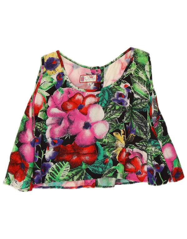 Blusa feminina vintage sem mangas Top UK 14 Floral multicolorido médio