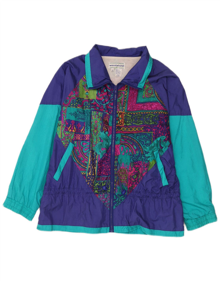Jaqueta de chuva feminina grande Westbound Reino Unido 10 pequena azul marinho Paisley Nylon