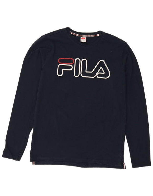 Fila Mens Tennis Graphic Top manga comprida IT 50 algodão azul marinho médio