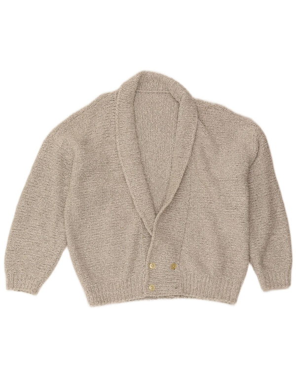 Suéter cardigã masculino vintage com peito duplo cinza médio