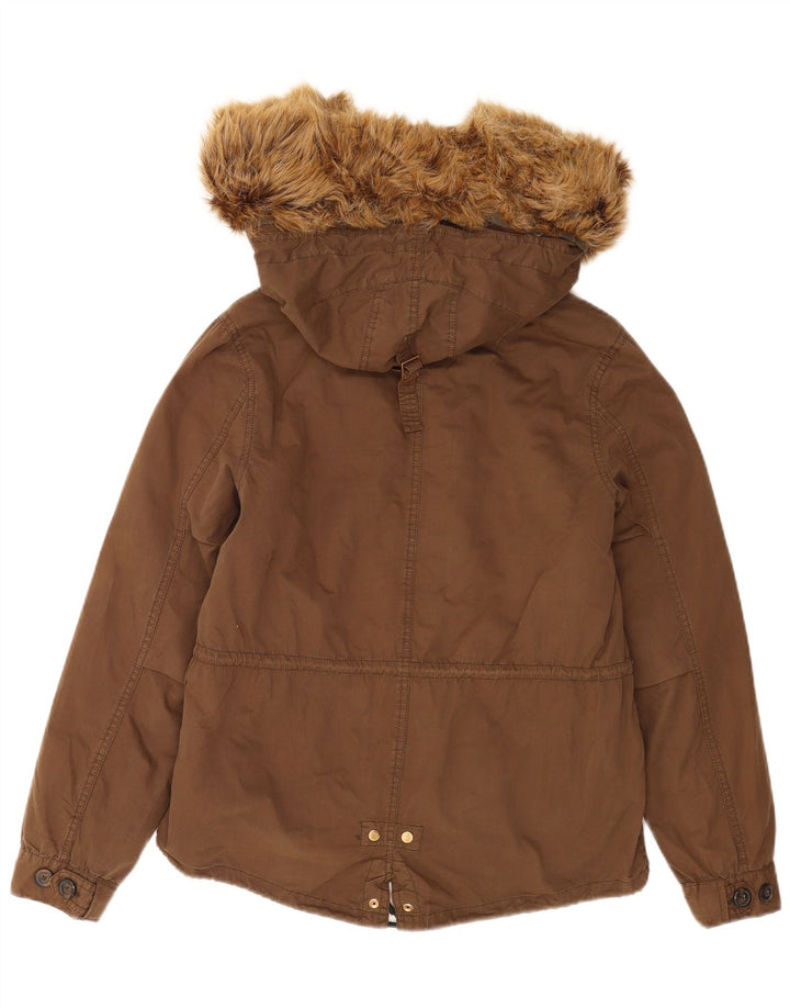 Jaqueta Parka com capuz grande Zara para mulher Reino Unido 10 poliéster marrom pequeno