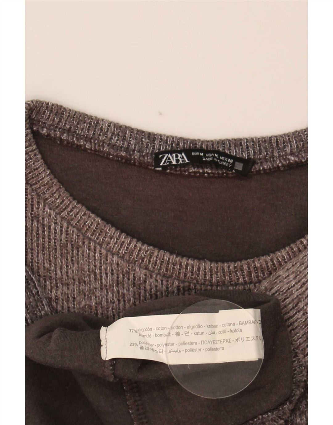 Zara Womens Crop Top Manga Longa Reino Unido 14 Algodão Cinza Médio