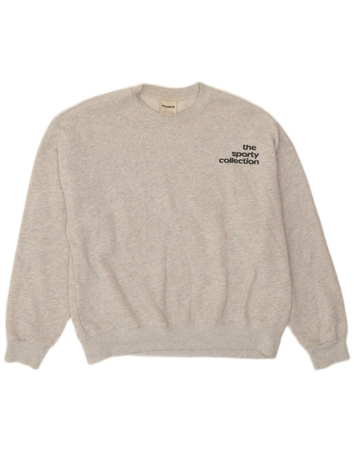 Pull & Bear moletom feminino gráfico jumper UK 10 pequeno cinza manchado