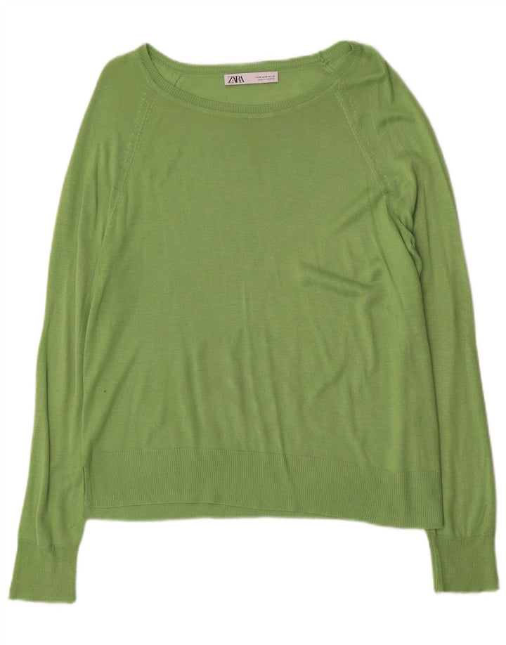 Zara Suéter feminino com gola canoa e gola redonda Reino Unido 14 verde médio