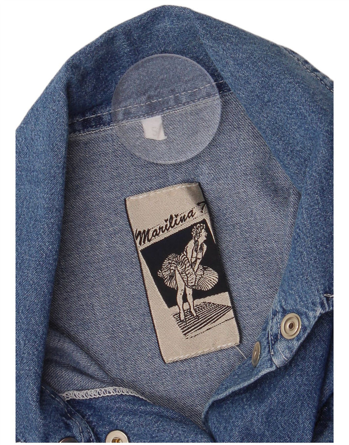 Camisa jeans feminina vintage sem mangas Reino Unido 10 azul pequeno
