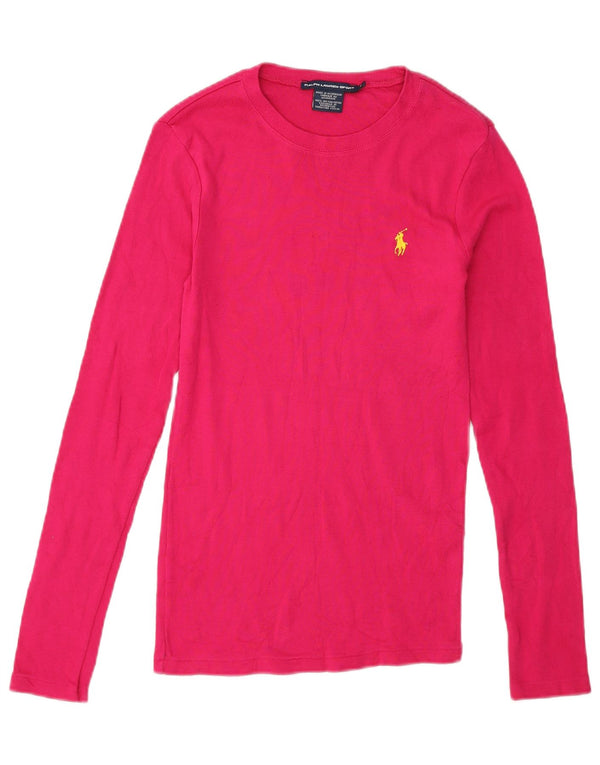Ralph Lauren Top feminino manga comprida Reino Unido 8 pequeno algodão rosa