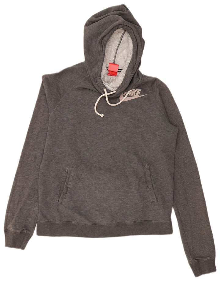 NIKE feminino oversized gráfico moletom com capuz UK 10 pequeno cinza algodão