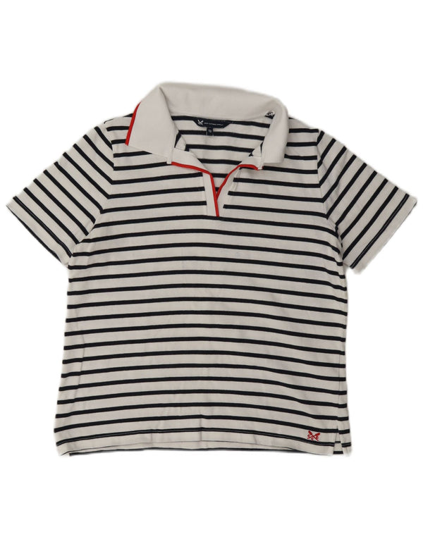 Camisa polo feminina Crew Clothing UK 12 algodão listrado branco médio