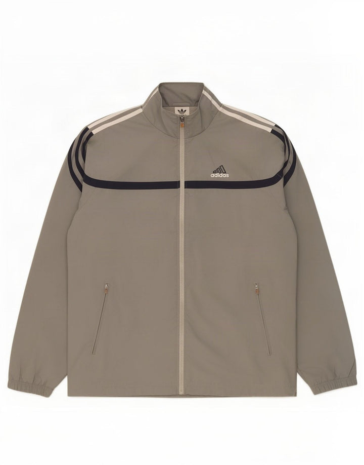 Adidas Mens Graphic Tracksuit Top Jacket UK 40/42 Poliéster Cinza Médio
