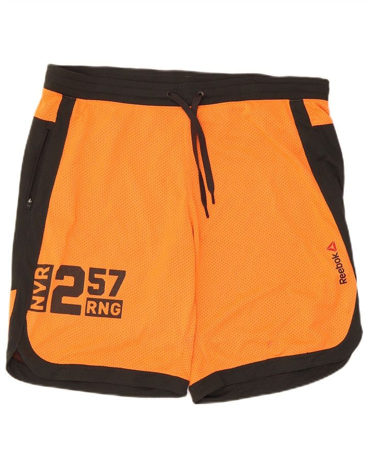 Shorts esportivos gráficos masculinos Reebok médio laranja colorblock poliéster