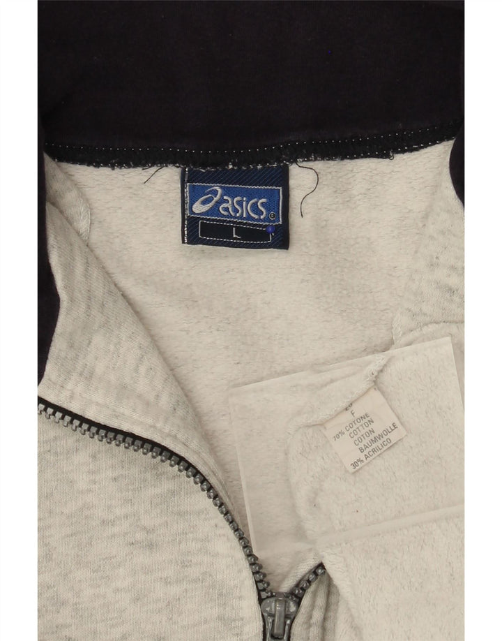 Suéter masculino ASICS com gola e zíper gráfico grande algodão cinza