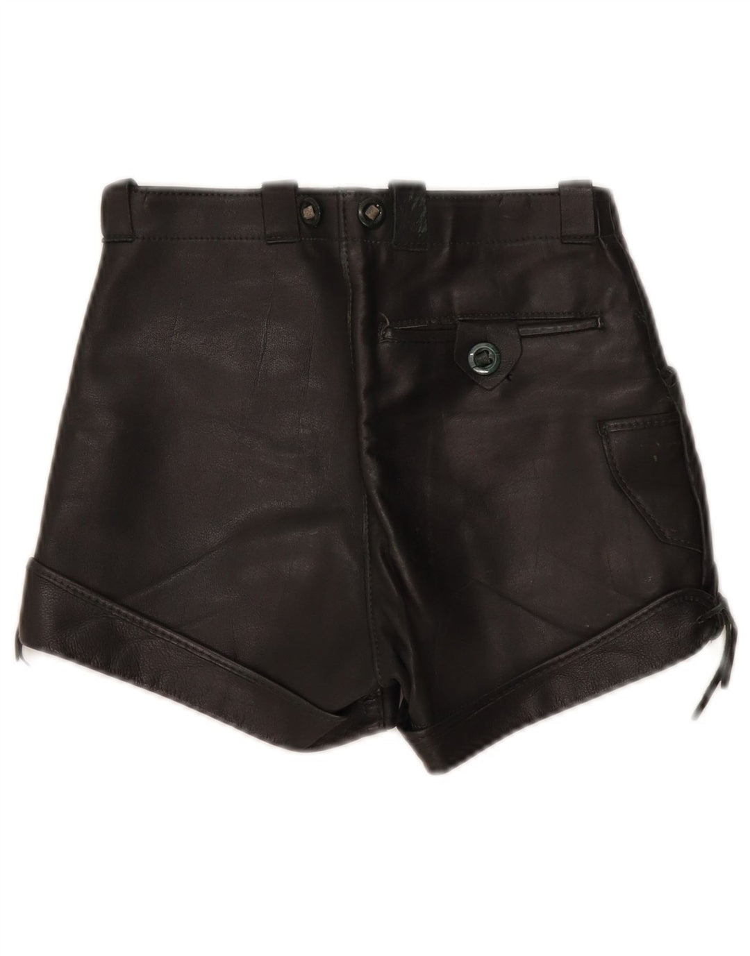 Shorts casuais de couro feminino vintage W26 preto pequeno