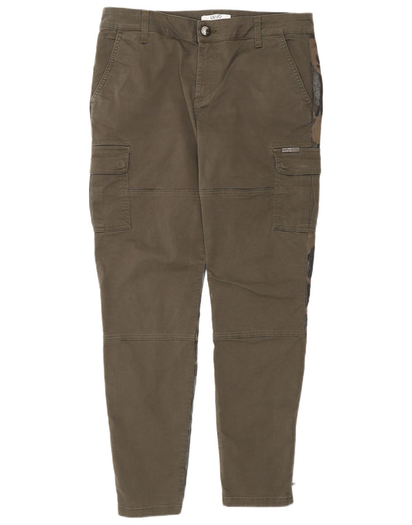 Liu Jo Calça cargo feminina slim W31 L30 cáqui camuflada algodão