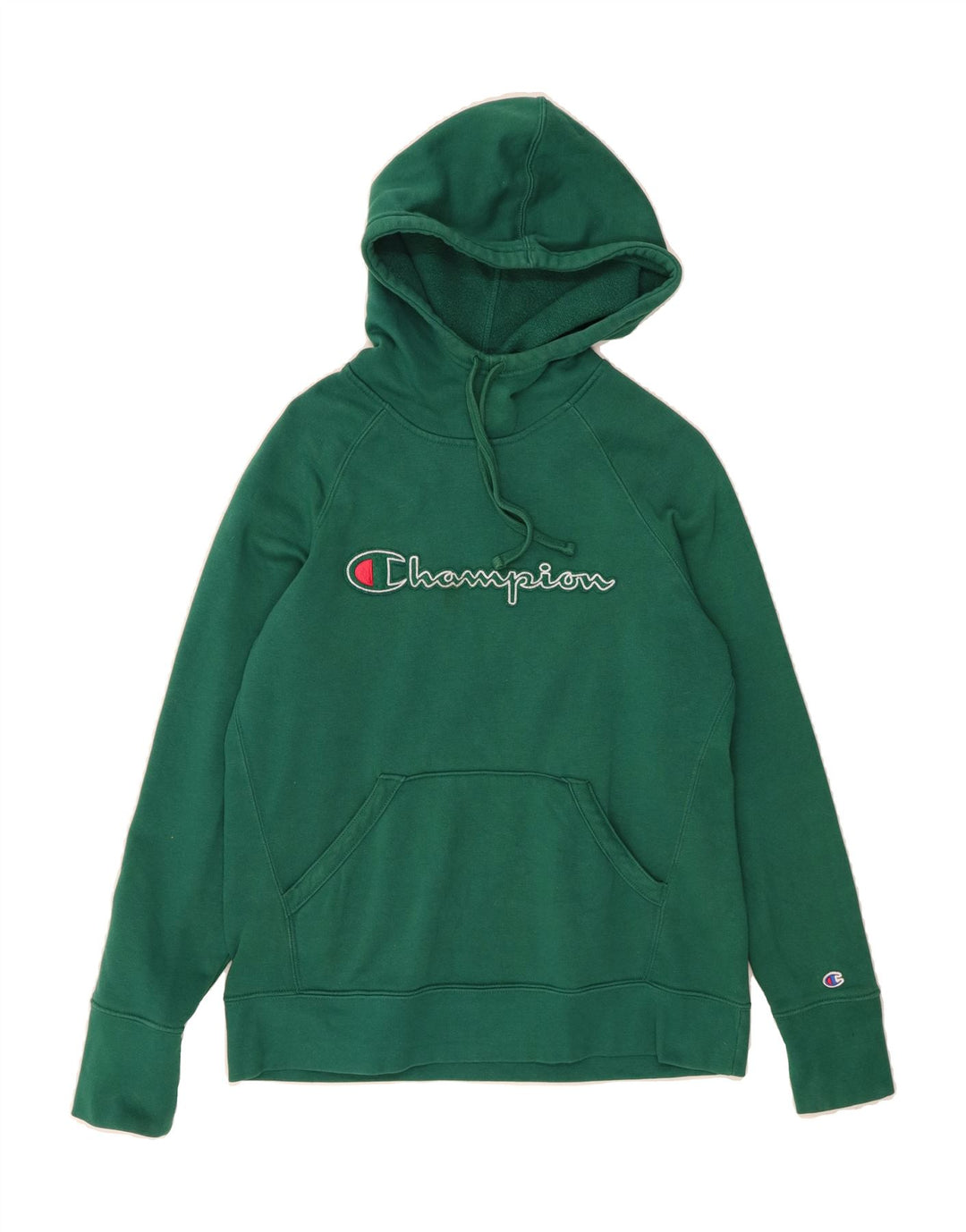 CHAMPION Womens Graphic Hoodie Jumper UK 14 Medium Green Cotton Vintage Champion and Second-Hand Champion from Messina Hembry 