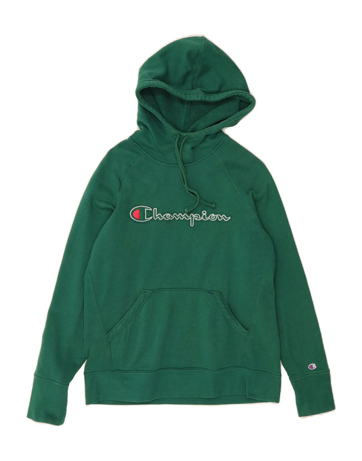 CHAMPION Womens Graphic Hoodie Jumper UK 14 Medium Green Cotton Vintage Champion and Second-Hand Champion from Messina Hembry 