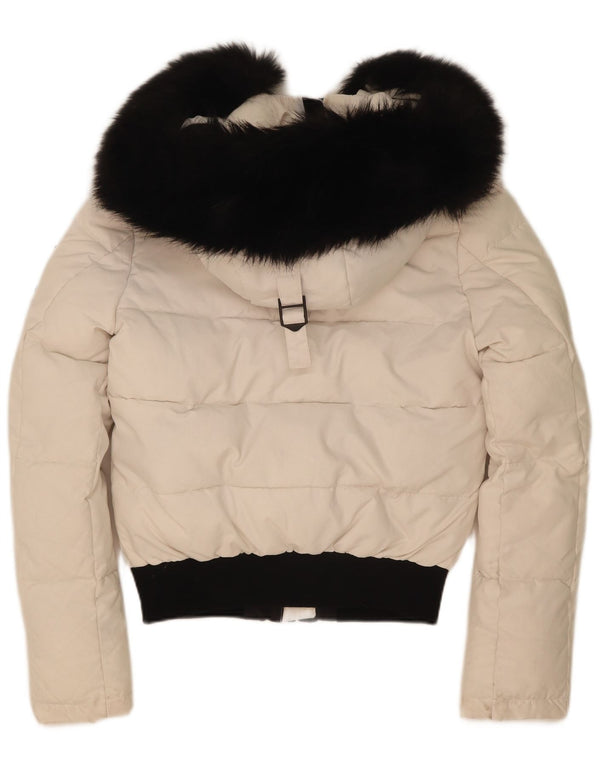 Jaqueta acolchoada superdimensionada com capuz feminino Superdry UK 8 Small White Colourblock