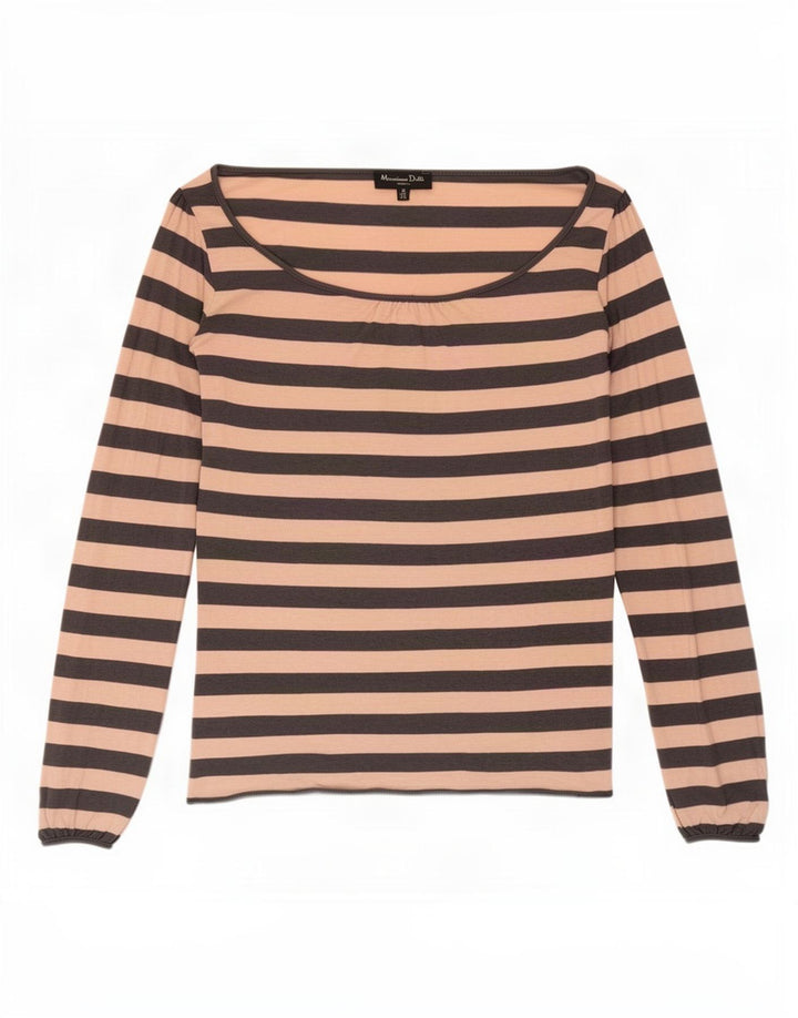 Top feminino Massimo Dutti de manga comprida UK 10 viscose listrada rosa pequena