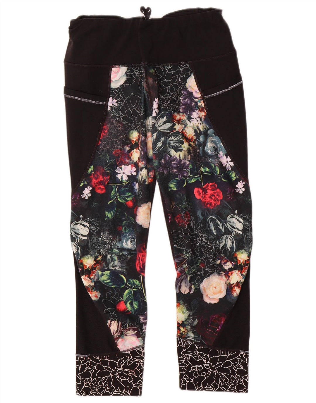 Leggings femininas Athleta UK 14 poliéster floral preto médio