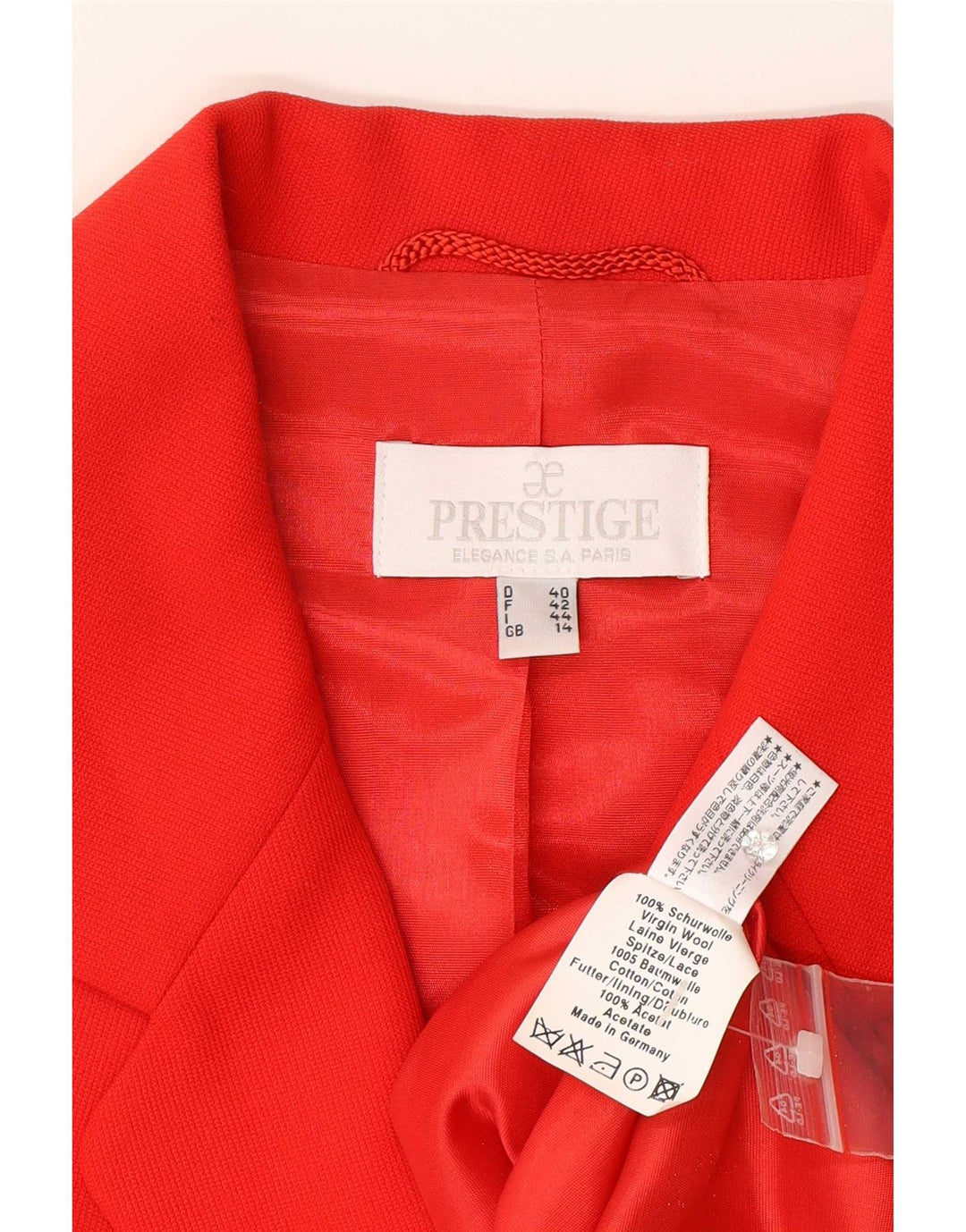 Jaqueta blazer feminina Prestige com 3 botões Reino Unido 14 lã virgem floral vermelha média