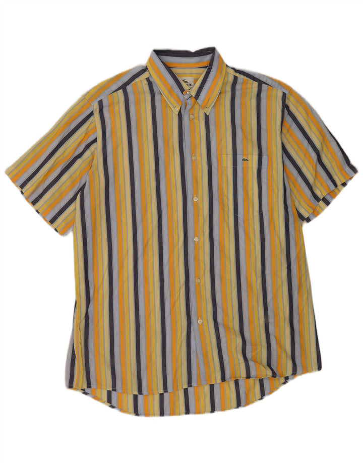 Lacoste Camisa masculina de manga curta tamanho 42 grande algodão listrado multicolorido