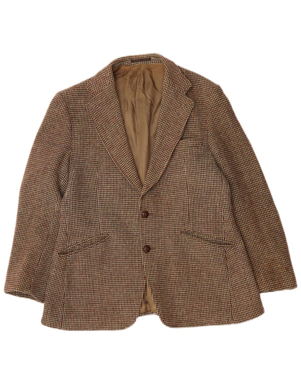 Jaqueta blazer masculina de 2 botões Harris Tweed Reino Unido 38 lã xadrez marrom médio