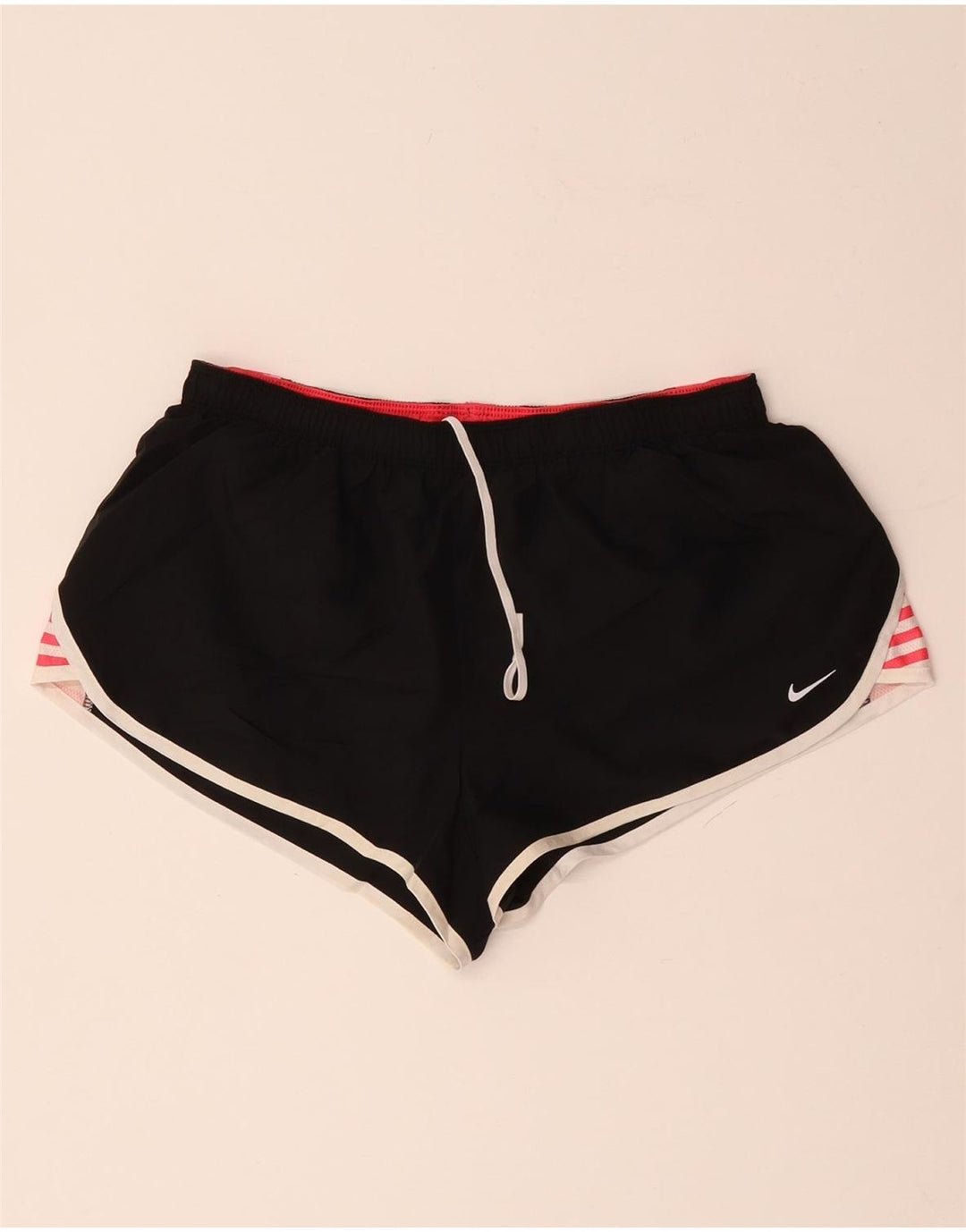 NIKE Womens Dri Fit Sport Shorts UK 12 Médio Preto Listrado Poliéster