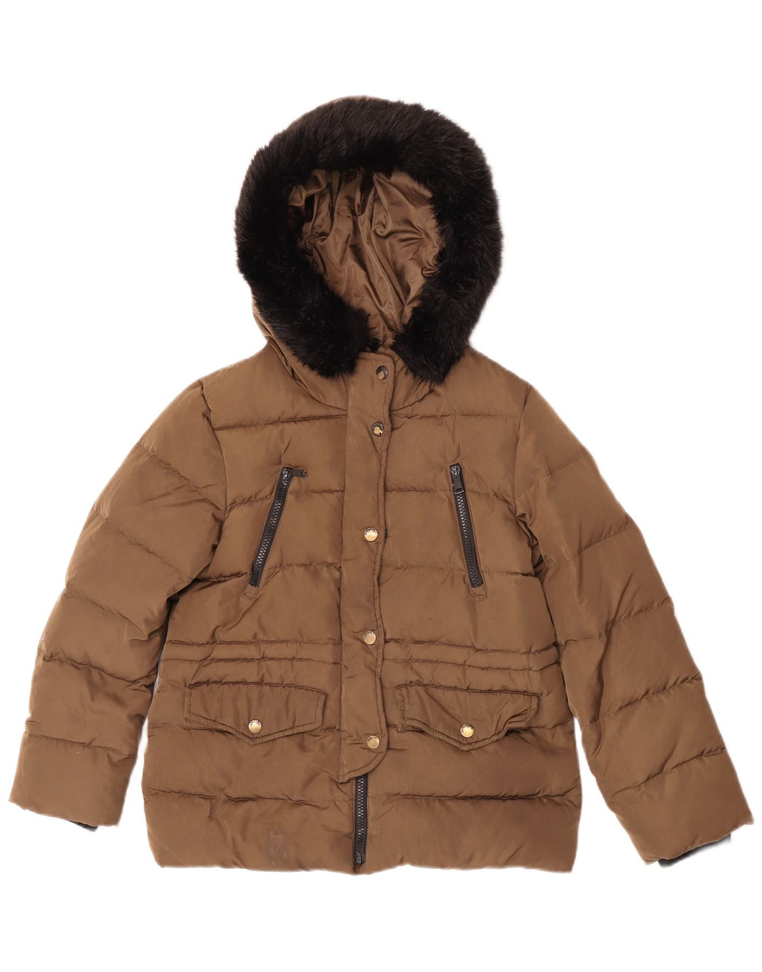 Jaqueta acolchoada com capuz para meninas Zara 11-12 anos bege