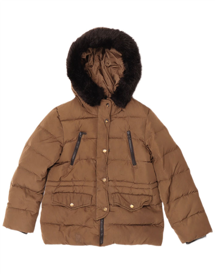 Jaqueta acolchoada com capuz para meninas Zara 11-12 anos bege