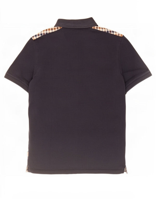 Camisa polo masculina Aquascutum grande algodão xadrez azul marinho