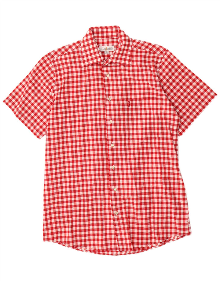 Camisa masculina de manga curta Almsach tamanho 37/38 poliéster vermelho pequeno guingão