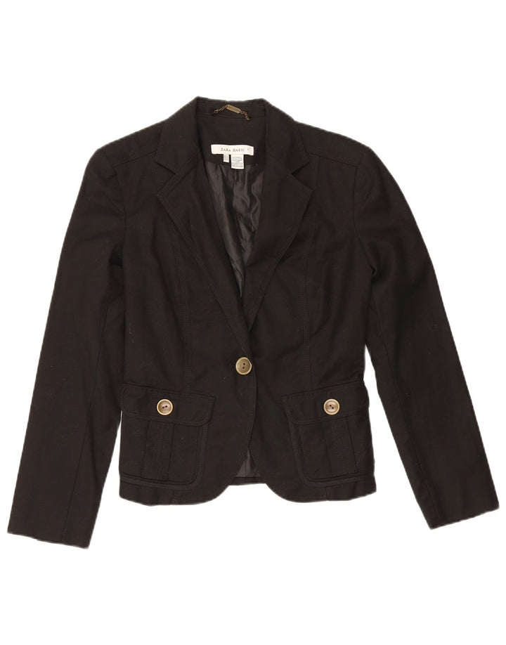 Jaqueta blazer feminina Zara com 1 botão Reino Unido 10 pequeno algodão preto