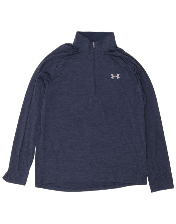 Under Armour Mens Loose Fit Zip Neck Top Manga Longa Grande Azul