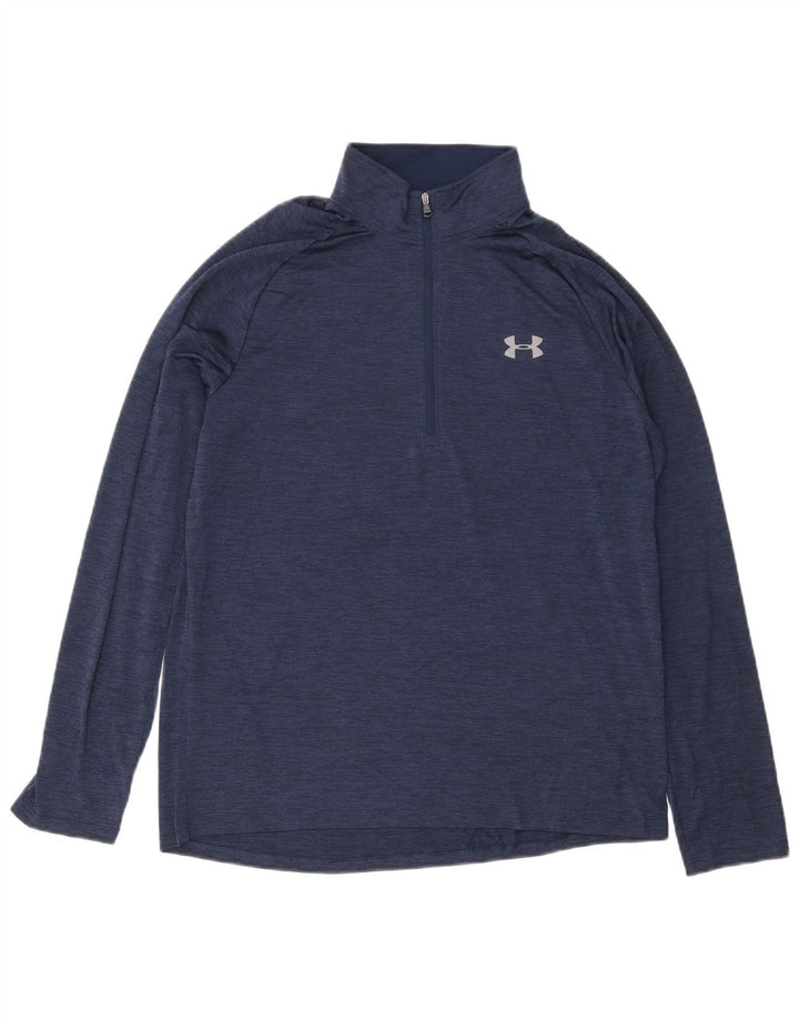 Under Armour Mens Loose Fit Zip Neck Top Manga Longa Grande Azul