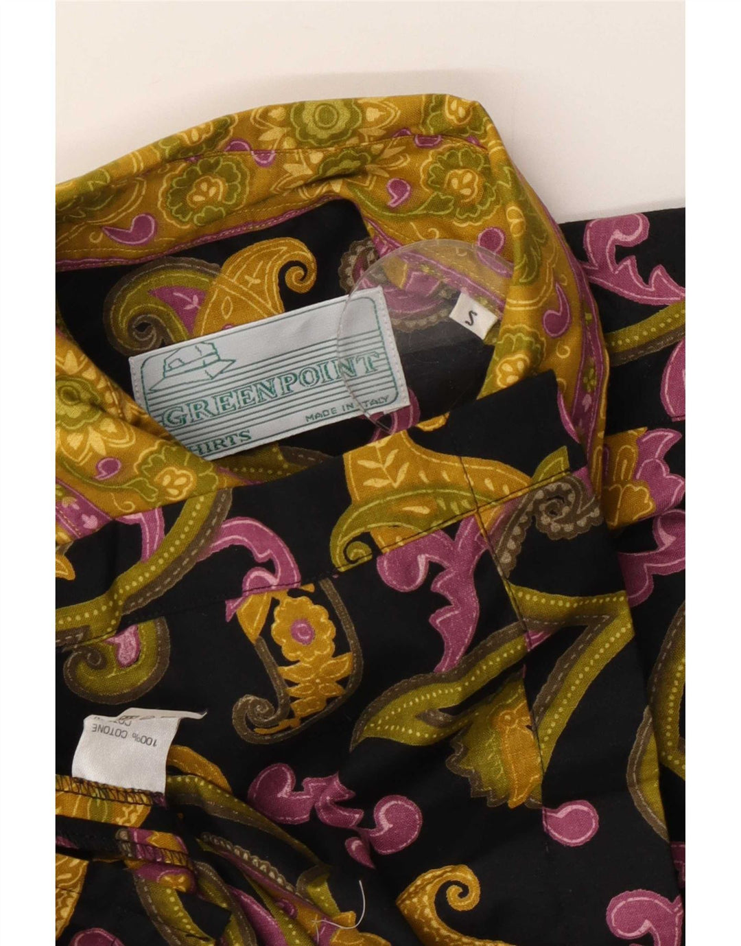 Camisa masculina vintage de manga curta, algodão Paisley preto médio
