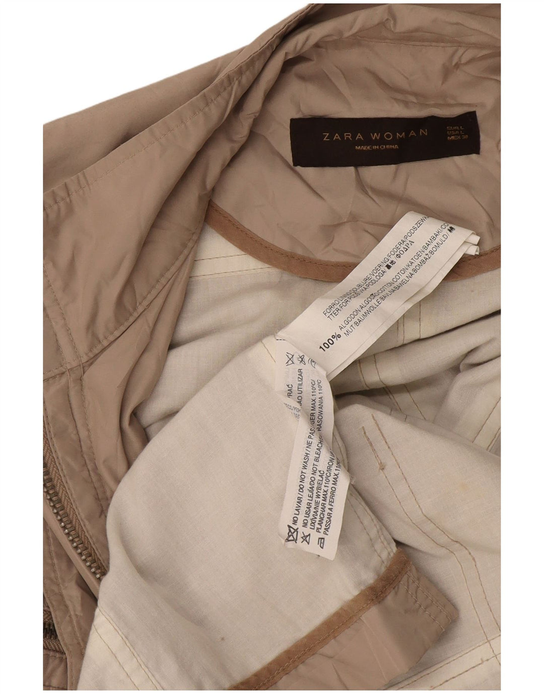 Jaqueta utilitária feminina Zara UK 14 grande algodão bege