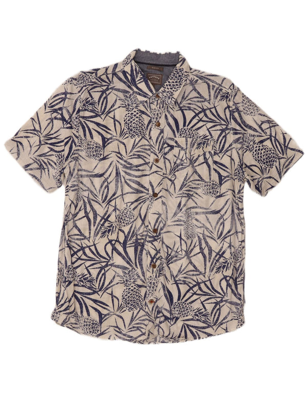 Fat Face Mens Manga Curta Slim Fit Camisa Grande Algodão Floral Branco